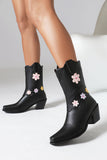 Sort Mid Calf Chunky Heel Cowgirl Støvler