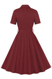 Enkel bordeaux revers hals vintage 1950'erne kjole