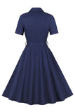 Enkel bordeaux revers hals vintage 1950'erne kjole