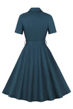 Enkel bordeaux revers hals vintage 1950'erne kjole