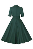 Mørkegrøn Stand Collar Vintage 1950'erne kjole