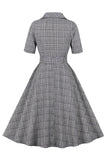 Grå Plaid revers hals Vintage 1950'erne kjole