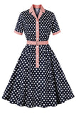 Sort Pink Polka Dot Pinup 1950'er Kjole