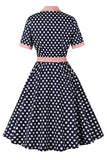 Sort Pink Polka Dot Pinup 1950'er Kjole