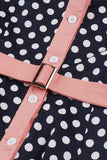 Sort Pink Polka Dot Pinup 1950'er Kjole