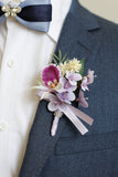 Burgundy Prom Wrist Corsage og Boutonniere til mænd med perler