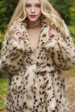 Leopard Print Maxi Shearling Frakke med Bælte