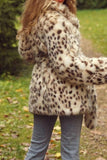 Leopard Print Maxi Shearling Frakke med Bælte