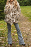 Leopard Print Maxi Shearling Frakke med Bælte