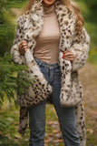 Leopard Print Maxi Shearling Frakke med Bælte