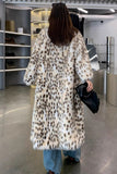 Leopardprint Åben Front Lang Shaggy Shearling Frakke