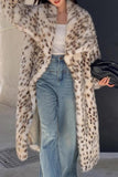 Leopardprint Åben Front Lang Shaggy Shearling Frakke