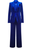 Royal Blue Velvet Single Button Kvinders dragter