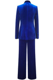 Royal Blue Velvet Single Button Kvinders dragter