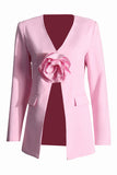 Elegant Pink 3D Blomst Kvinders Blazer