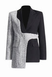 Sølv Sort Peak Revers Slim Fit Kvinder Blazer