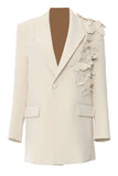 Beige Oversize Kvinder Blazer med 3D Sommerfugle