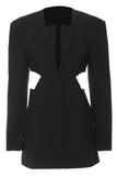 Sort Slim Fit Cut-out Kvinder Collarless Blazer