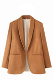 Casual Camel Sjal Revers Åben Front Kvinder Blazer