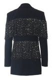 Sparkly Navy Peak revers Kvinder Blazer med frynser