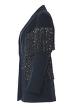 Sparkly Navy Peak revers Kvinder Blazer med frynser