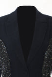 Sparkly Navy Peak revers Kvinder Blazer med frynser