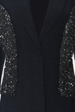 Sparkly Navy Peak revers Kvinder Blazer med frynser