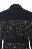 Sparkly Navy Peak revers Kvinder Blazer med frynser