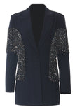 Sparkly Navy Peak revers Kvinder Blazer med frynser