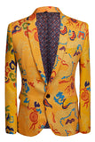 Gul 2-delt Notched Revers Print Mænds Suit