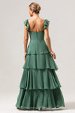 Eukalyptus A-linje Off The Shoulder Flæsede Chiffon Lang brudepigekjole