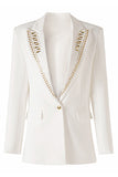 Hvid Beaded Peak revers Kvinder Blazer