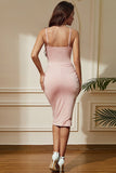 Pink Spaghetti Stropper Ruched Bodycon Fest Kjole