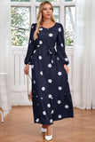 Navy Scoop Neck Polka Dots Lang Cocktail Kjole med Skærf