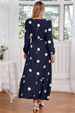 Navy Scoop Neck Polka Dots Lang Cocktail Kjole med Skærf