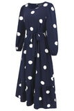 Navy Scoop Neck Polka Dots Lang Cocktail Kjole med Skærf