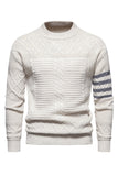 Hvid mænds rund hals kabel pullover sweater