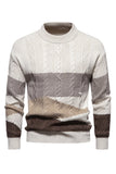 Mænds hvid rund hals Colorblock kabel Pullover Sweater