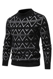 Hvid mænds rund hals stribet print pullover sweater