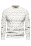 Hvid mænds rund hals stribet print pullover sweater