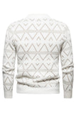 Hvid mænds rund hals stribet print pullover sweater