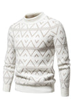 Hvid mænds rund hals stribet print pullover sweater