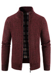 Mænds Burgundy Stand Collar fortykket cardigan sweater