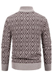 Mænds Jacquard Plus fløjl Casual Stand Collar Cardigan jakke