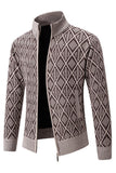 Mænds Jacquard Plus fløjl Casual Stand Collar Cardigan jakke