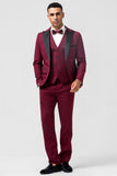 Burgundy 3 Pieces Peak Revers Mænds Galladragter