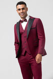 Burgundy 3 Pieces Peak Revers Mænds Galladragter