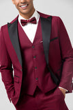 Burgundy 3 Pieces Peak Revers Mænds Galladragter