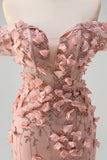 Blush Havfrue Off the Shoulder slids Lang Gallakjole med 3D Blomster