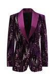 Glitrende Lilla Sjal Revers Pailletter Prom Blazer